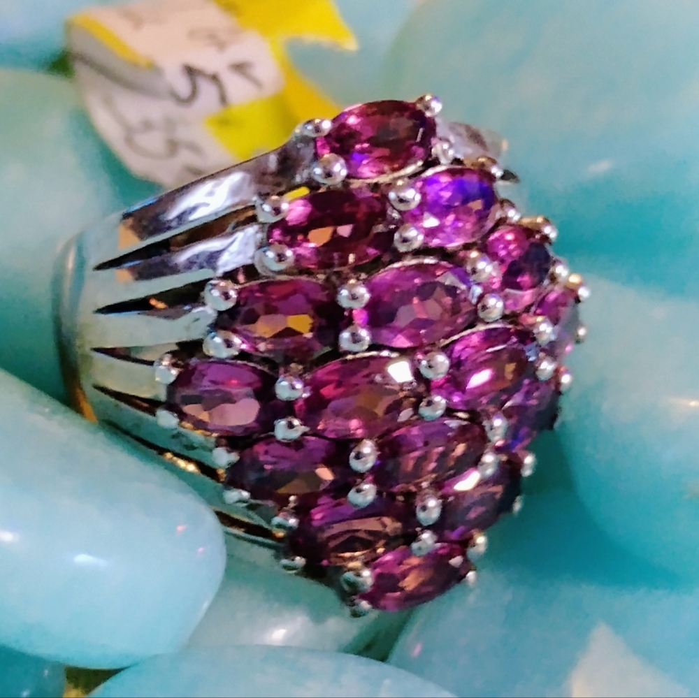 🛑 ABSOLUTE LOWEST PRICE🛑RHODOLITE GARNET CLUSTER RING STERLING SIZE 5